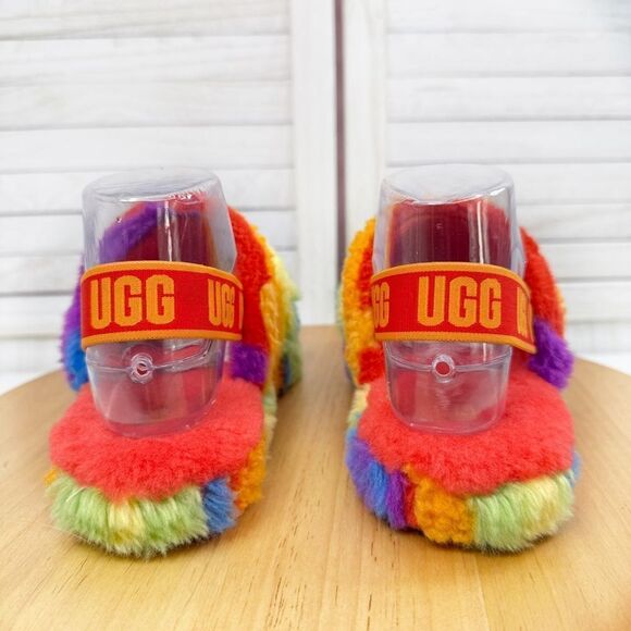 Ugg Fluff Yeah Faux Fur Rainbow Cali Collage Slide Sandals 6 Big Kid 8 Women - Picture 6 of 9